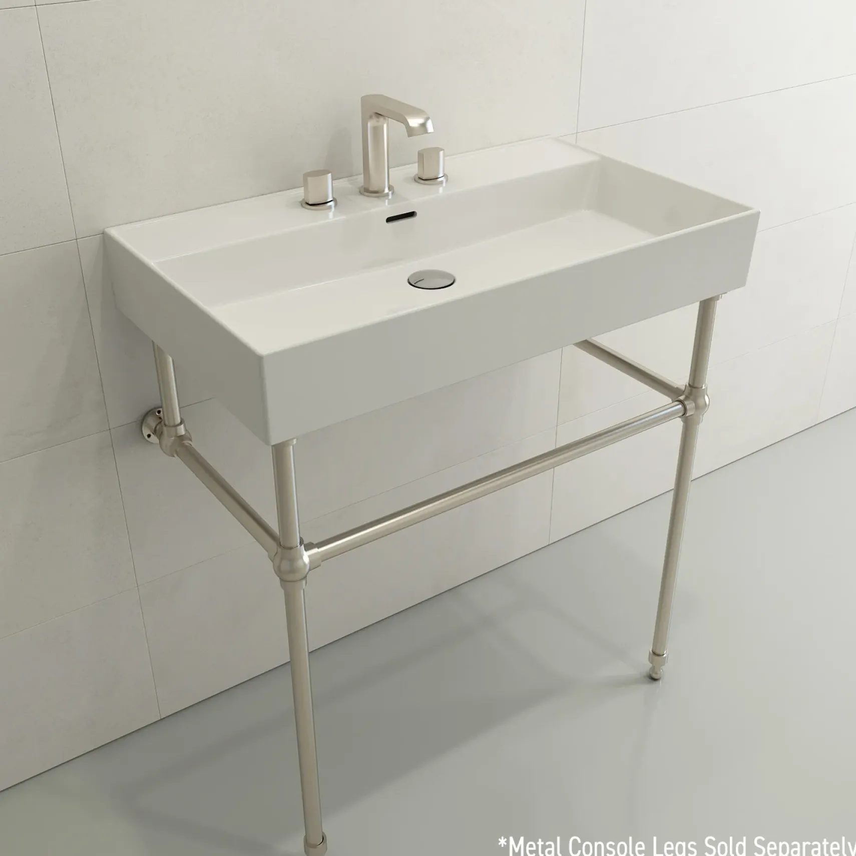 BOCCHI Milano 32" Rectangle Wallmount Fireclay Bathroom Sink, White, 3 Faucet Hole, 1377-001-0127