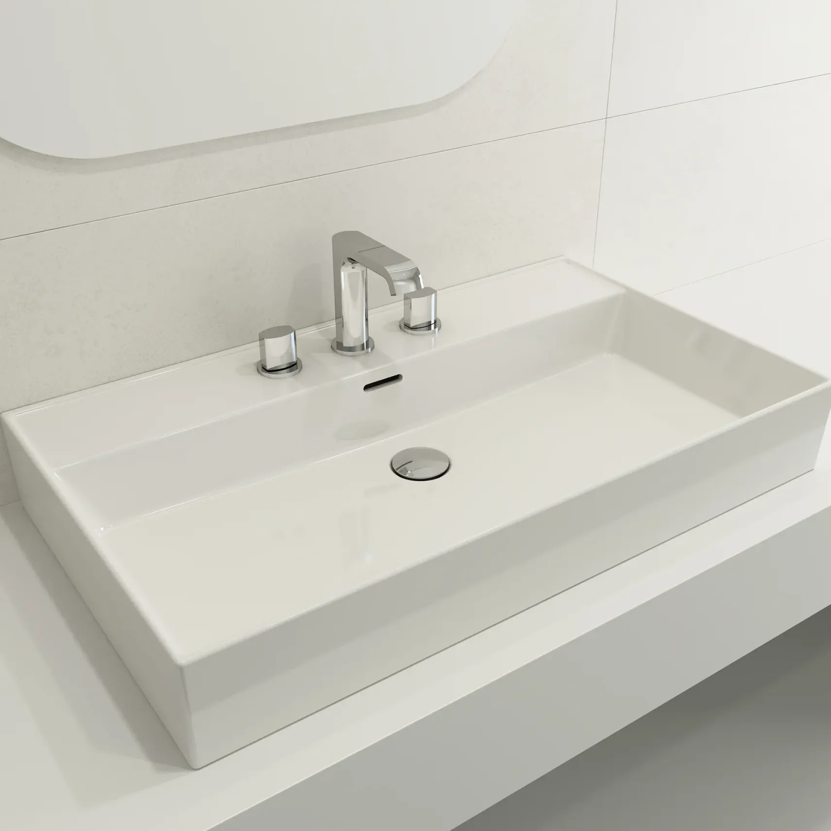 BOCCHI Milano 32" Rectangle Wallmount Fireclay Bathroom Sink, White, 3 Faucet Hole, 1377-001-0127