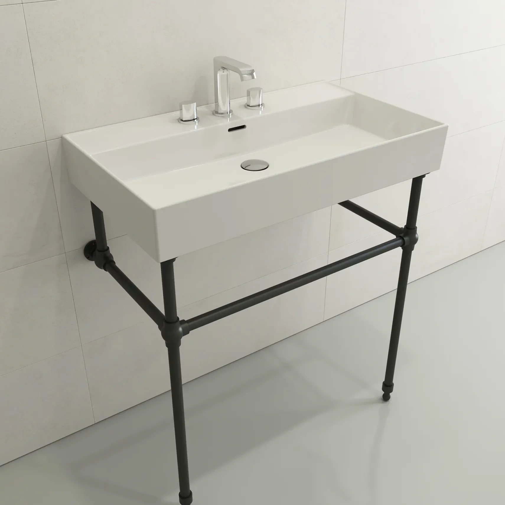 BOCCHI Milano 32" Rectangle Wallmount Fireclay Bathroom Sink, White, 3 Faucet Hole, 1377-001-0127