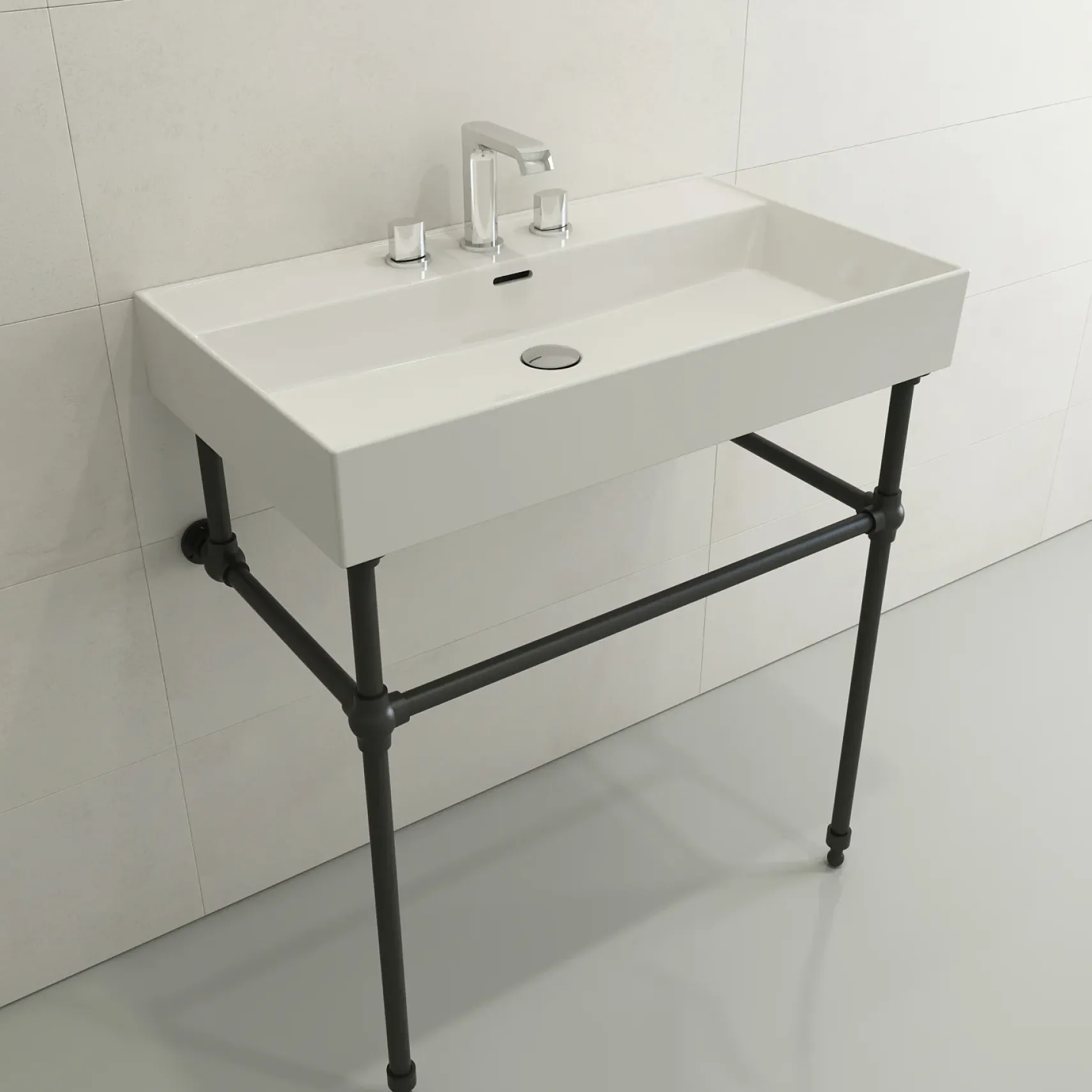 BOCCHI Milano 32" Rectangle Wallmount Fireclay Bathroom Sink, White, 3 Faucet Hole, 1377-001-0127