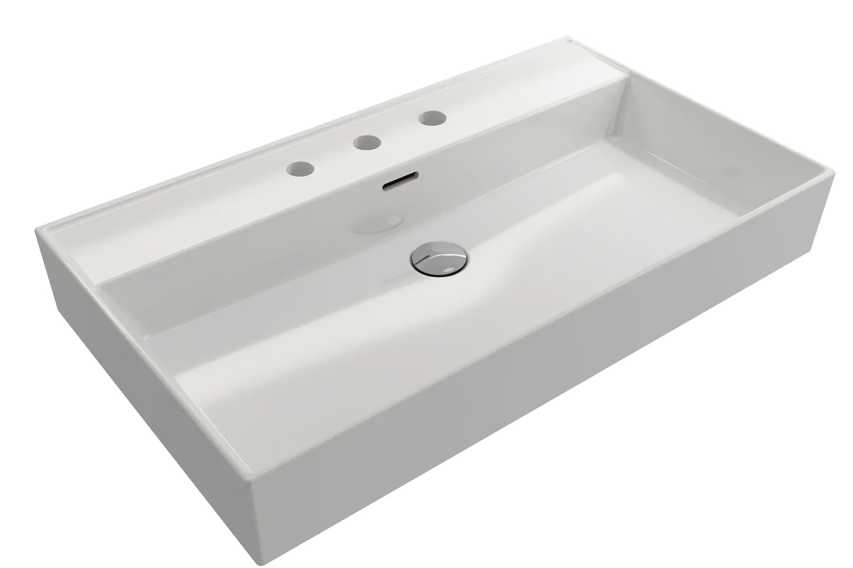 BOCCHI Milano 32" Rectangle Wallmount Fireclay Bathroom Sink, White, 3 Faucet Hole, 1377-001-0127