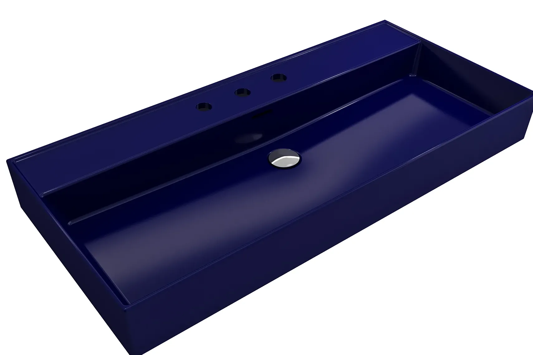 BOCCHI Milano 40" Rectangle Wallmount Fireclay Bathroom Sink, Sapphire Blue, 3 Faucet Hole, 1378-010-0127