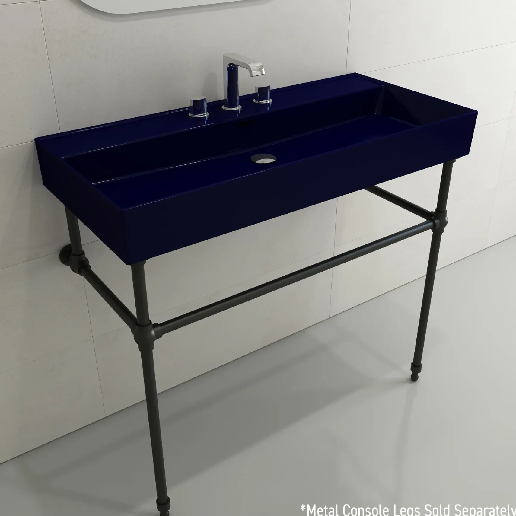 BOCCHI Milano 40" Rectangle Wallmount Fireclay Bathroom Sink, Sapphire Blue, 3 Faucet Hole, 1378-010-0127