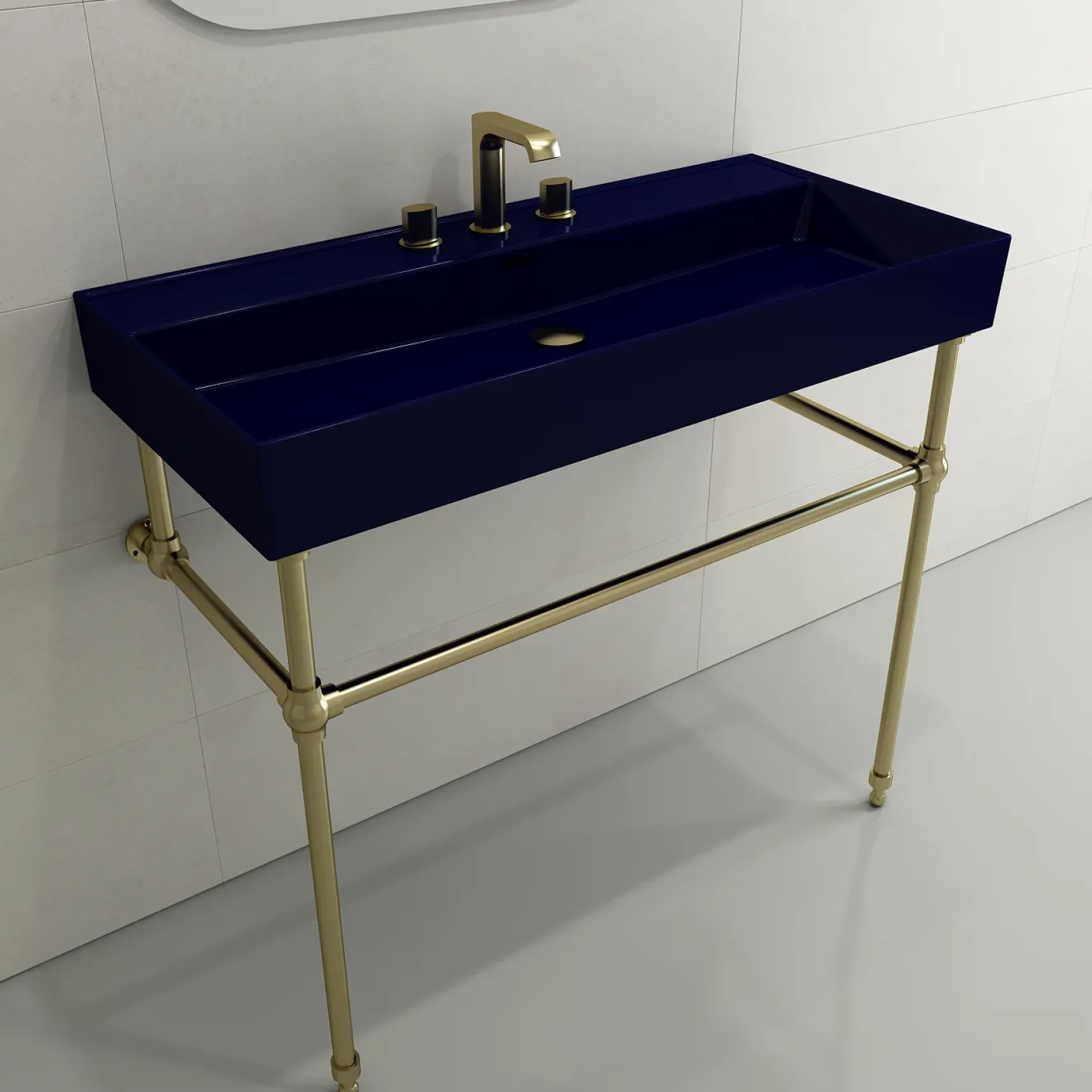 BOCCHI Milano 40" Rectangle Wallmount Fireclay Bathroom Sink, Sapphire Blue, 3 Faucet Hole, 1378-010-0127