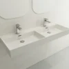 BOCCHI Milano 48" Rectangle Wallmount Fireclay Bathroom Sink, Double Basin, White, Single Faucet Hole, 1393-001-0132