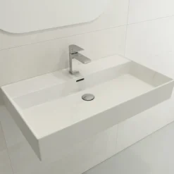 BOCCHI Milano 32" Rectangle Wallmount Fireclay Bathroom Sink, White, Single Faucet Hole, 1377-001-0126