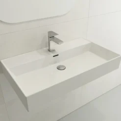 BOCCHI Milano 32" Rectangle Wallmount Fireclay Bathroom Sink, White, Single Faucet Hole, 1377-001-0126