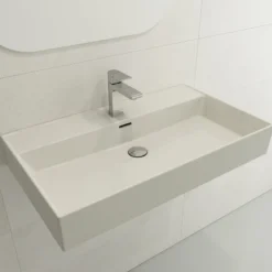 BOCCHI Milano 32" Rectangle Wallmount Fireclay Bathroom Sink, Biscuit, Single Faucet Hole, 1377-014-0126