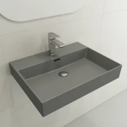 BOCCHI Milano 24" Rectangle Wallmount Fireclay Bathroom Sink, Matte Gray, Single Faucet Hole, 1376-006-0126