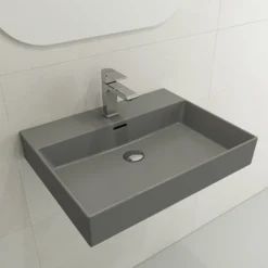 BOCCHI Milano 24" Rectangle Wallmount Fireclay Bathroom Sink, Matte Gray, Single Faucet Hole, 1376-006-0126