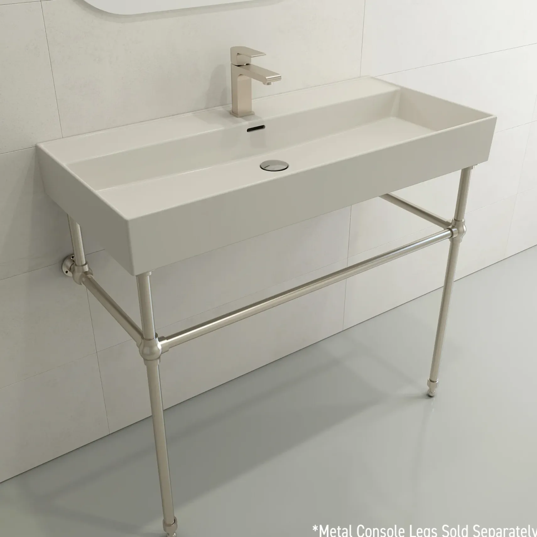 BOCCHI Milano 40" Rectangle Wallmount Fireclay Bathroom Sink, Biscuit, Single Faucet Hole, 1378-014-0126