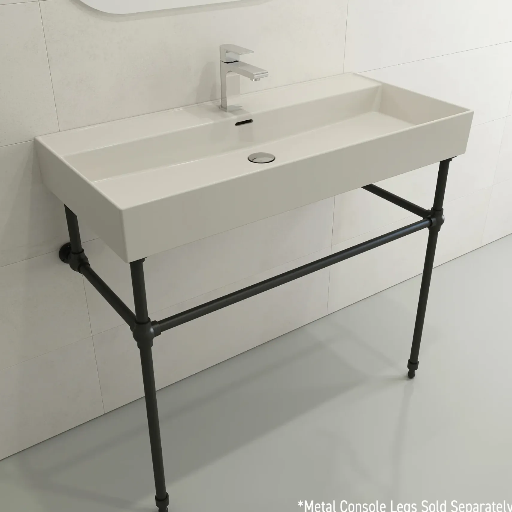 BOCCHI Milano 40" Rectangle Wallmount Fireclay Bathroom Sink, Biscuit, Single Faucet Hole, 1378-014-0126