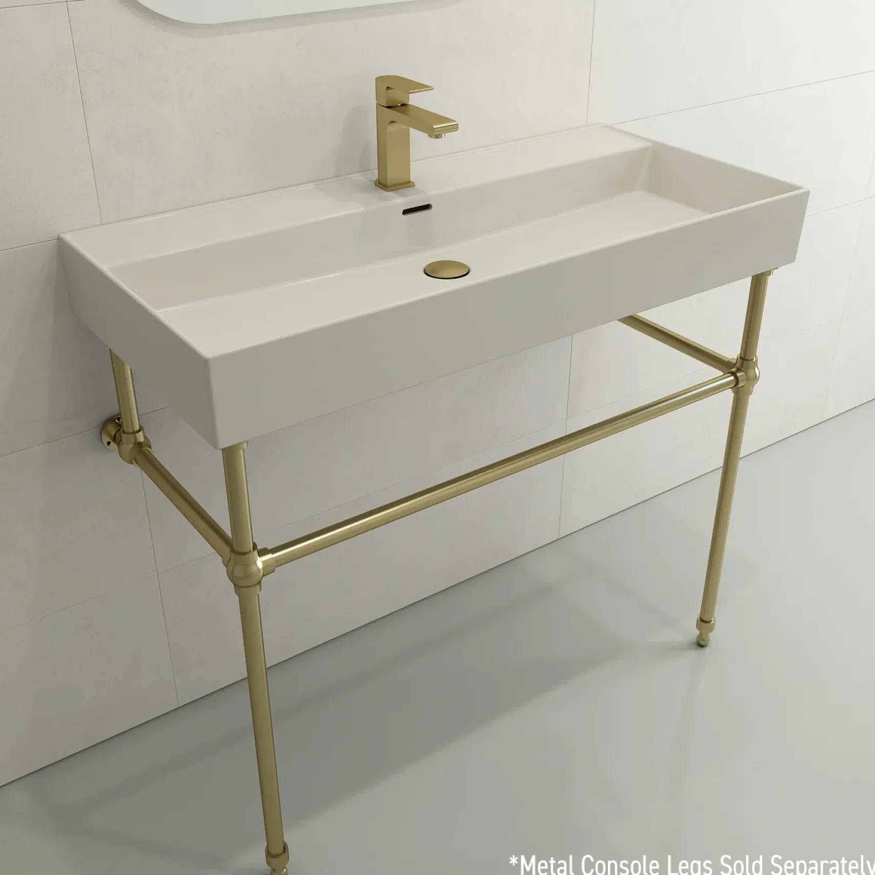 BOCCHI Milano 40" Rectangle Wallmount Fireclay Bathroom Sink, Biscuit, Single Faucet Hole, 1378-014-0126