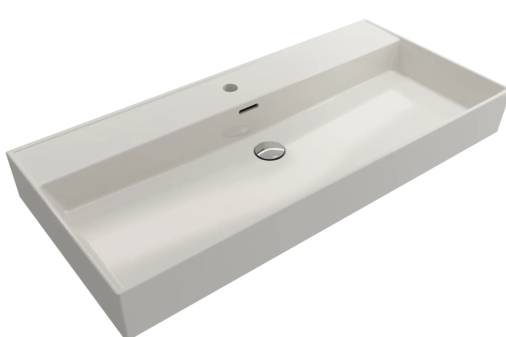 BOCCHI Milano 40" Rectangle Wallmount Fireclay Bathroom Sink, Biscuit, Single Faucet Hole, 1378-014-0126