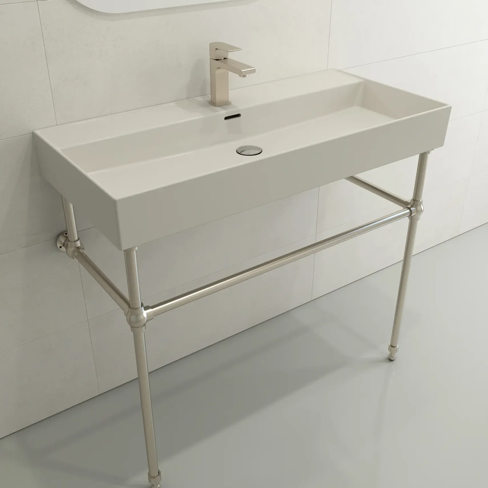 BOCCHI Milano 40" Rectangle Wallmount Fireclay Bathroom Sink, Biscuit, Single Faucet Hole, 1378-014-0126