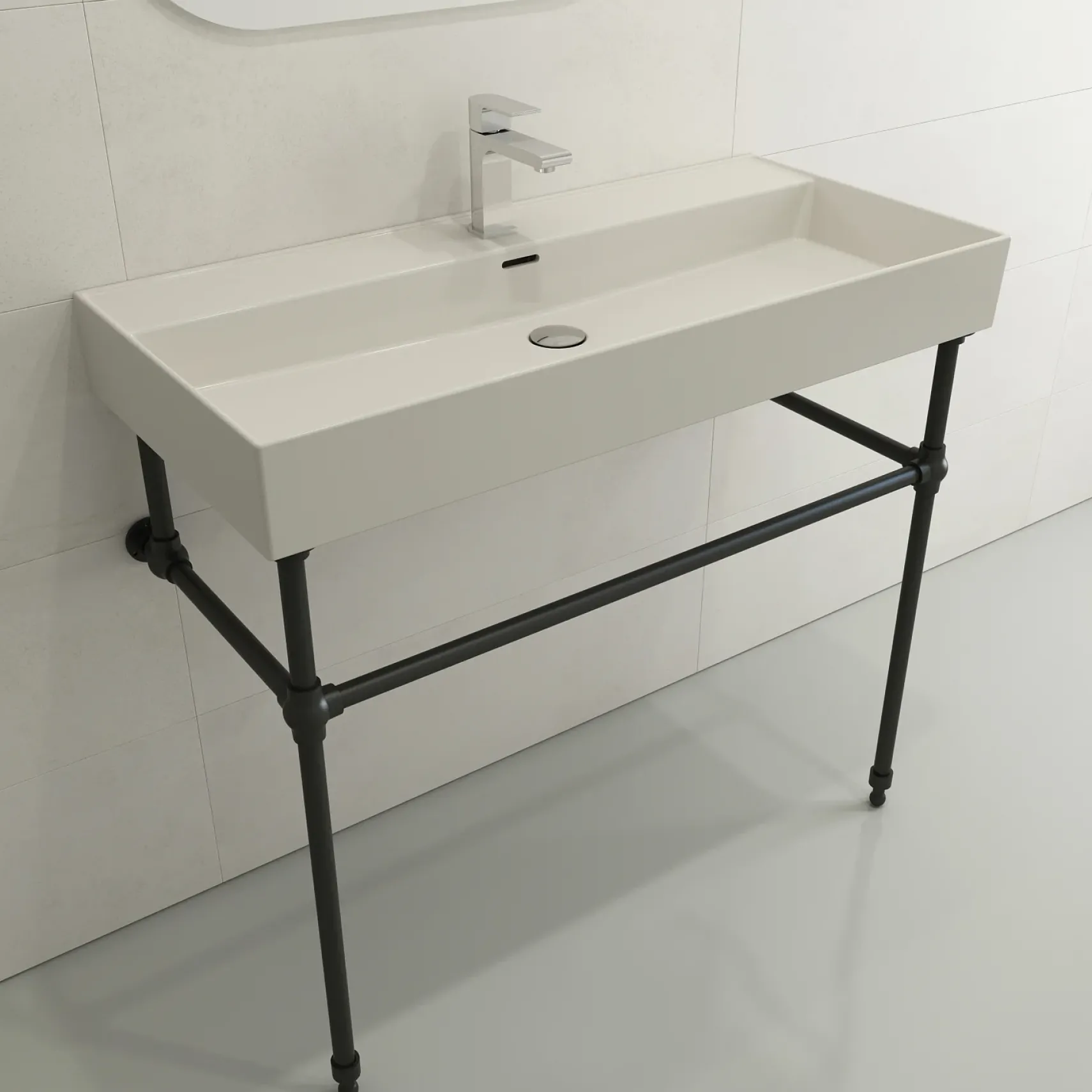 BOCCHI Milano 40" Rectangle Wallmount Fireclay Bathroom Sink, Biscuit, Single Faucet Hole, 1378-014-0126