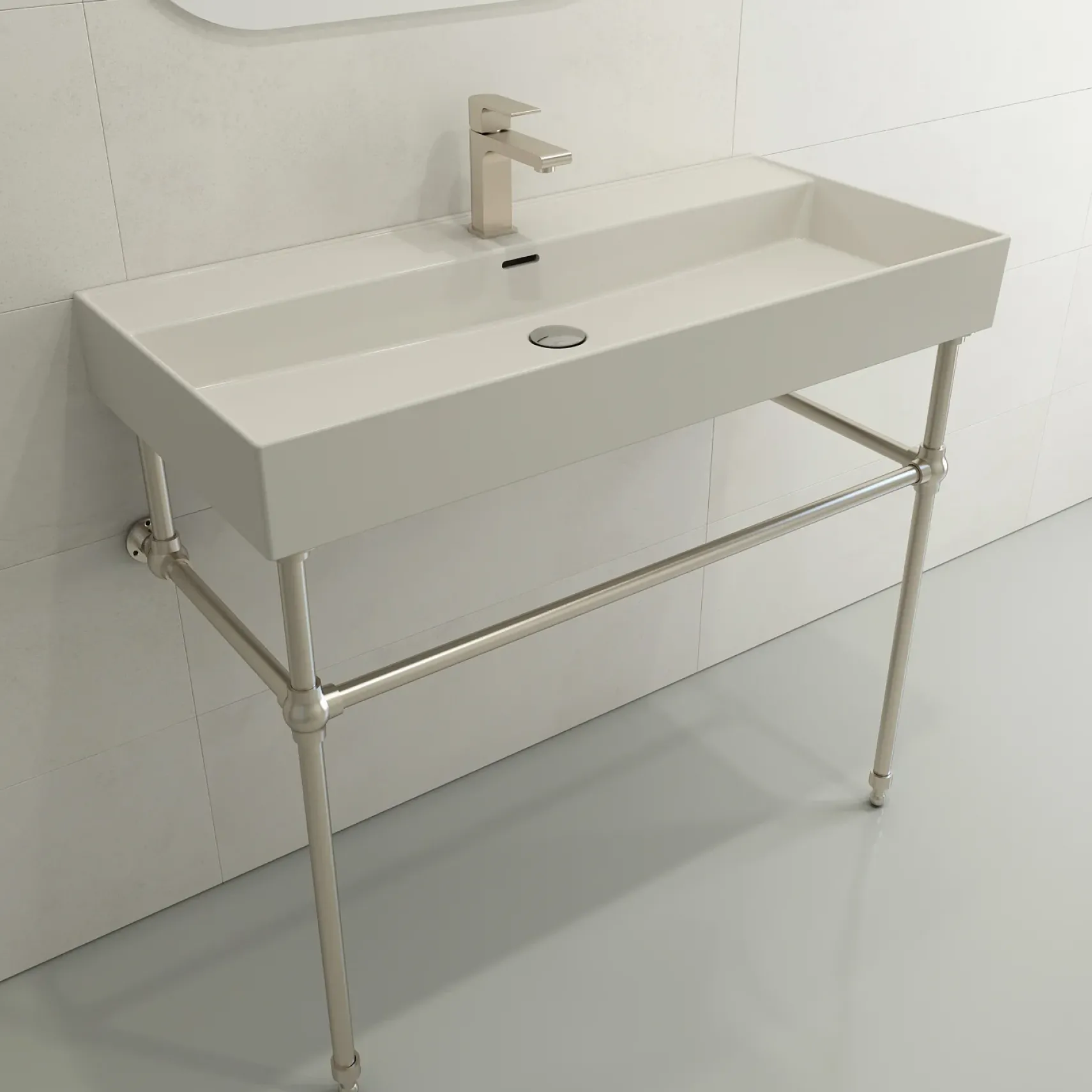 BOCCHI Milano 40" Rectangle Wallmount Fireclay Bathroom Sink, Biscuit, Single Faucet Hole, 1378-014-0126