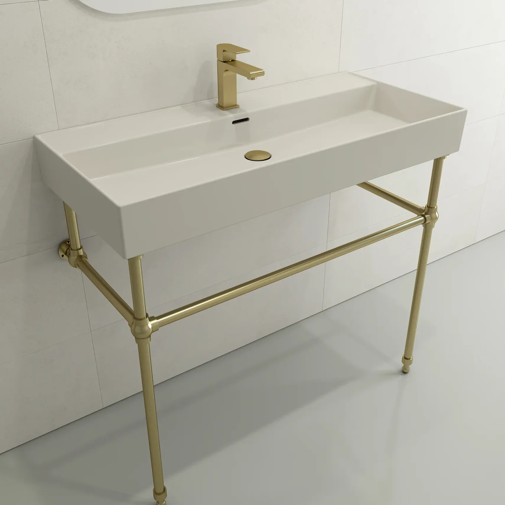 BOCCHI Milano 40" Rectangle Wallmount Fireclay Bathroom Sink, Biscuit, Single Faucet Hole, 1378-014-0126