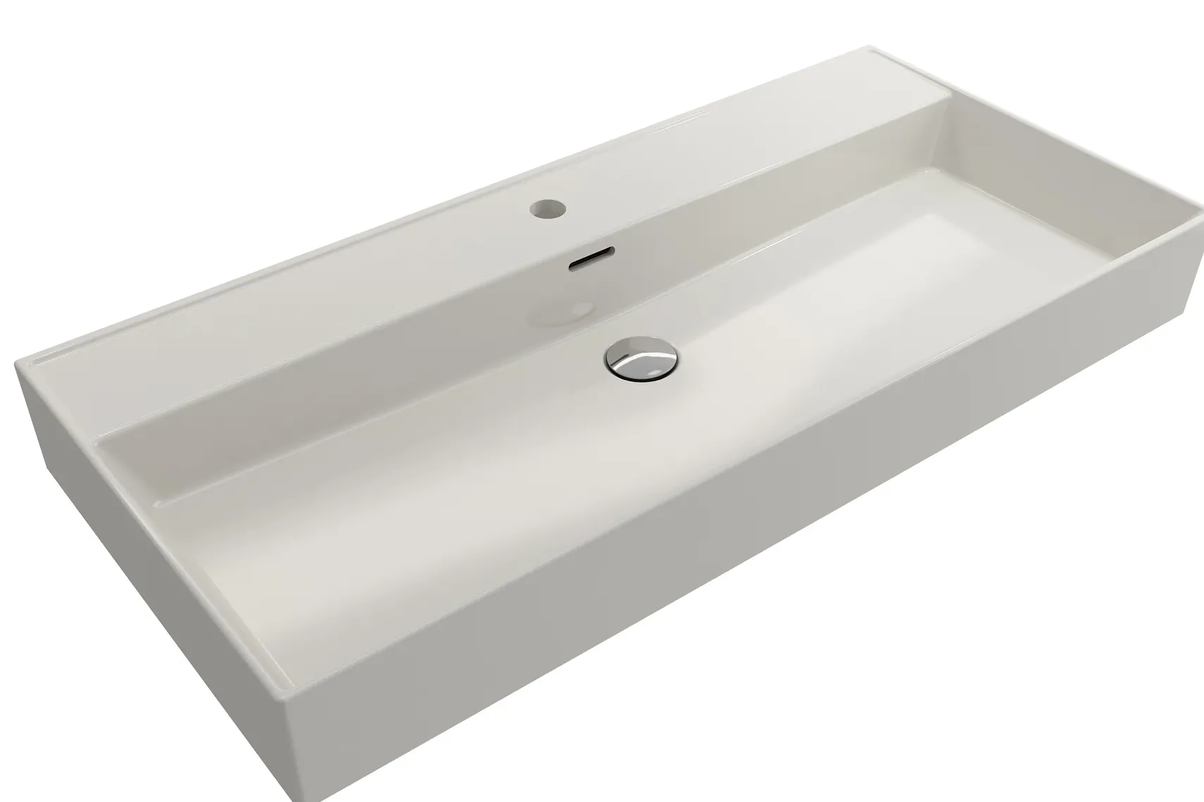 BOCCHI Milano 40" Rectangle Wallmount Fireclay Bathroom Sink, Biscuit, Single Faucet Hole, 1378-014-0126