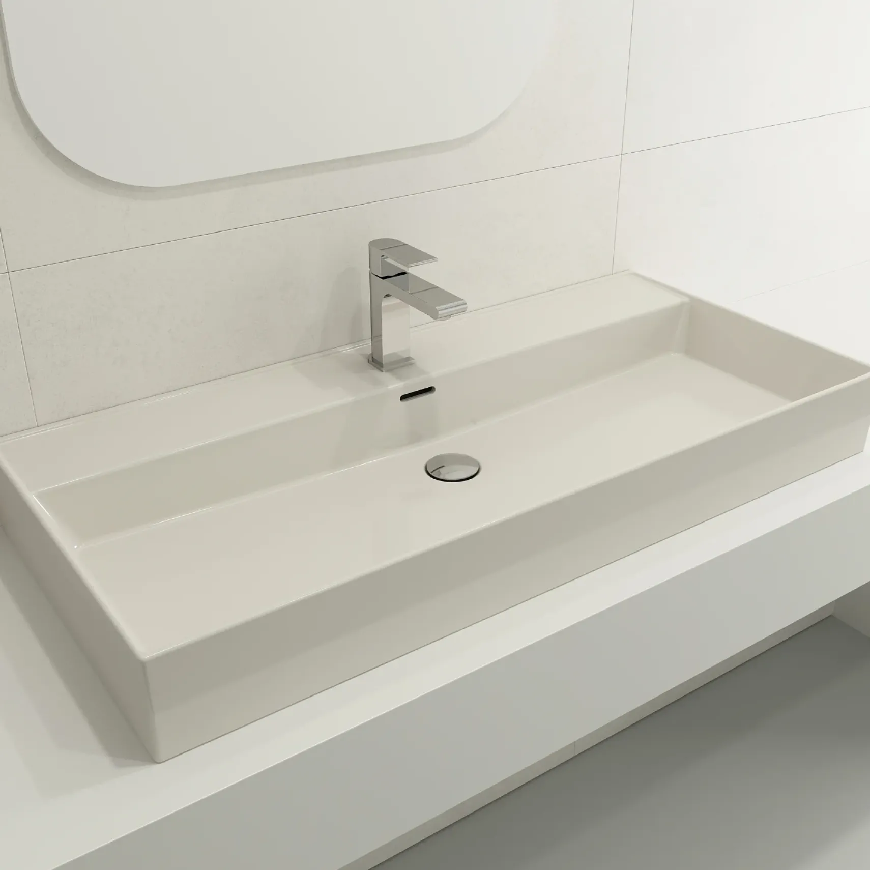 BOCCHI Milano 40" Rectangle Wallmount Fireclay Bathroom Sink, Biscuit, Single Faucet Hole, 1378-014-0126