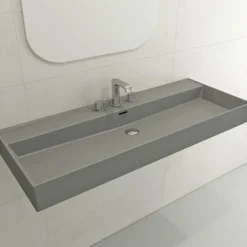 BOCCHI Milano 48" Rectangle Wallmount Fireclay Bathroom Sink, Matte Gray, 3 Faucet Hole, 1394-006-0127