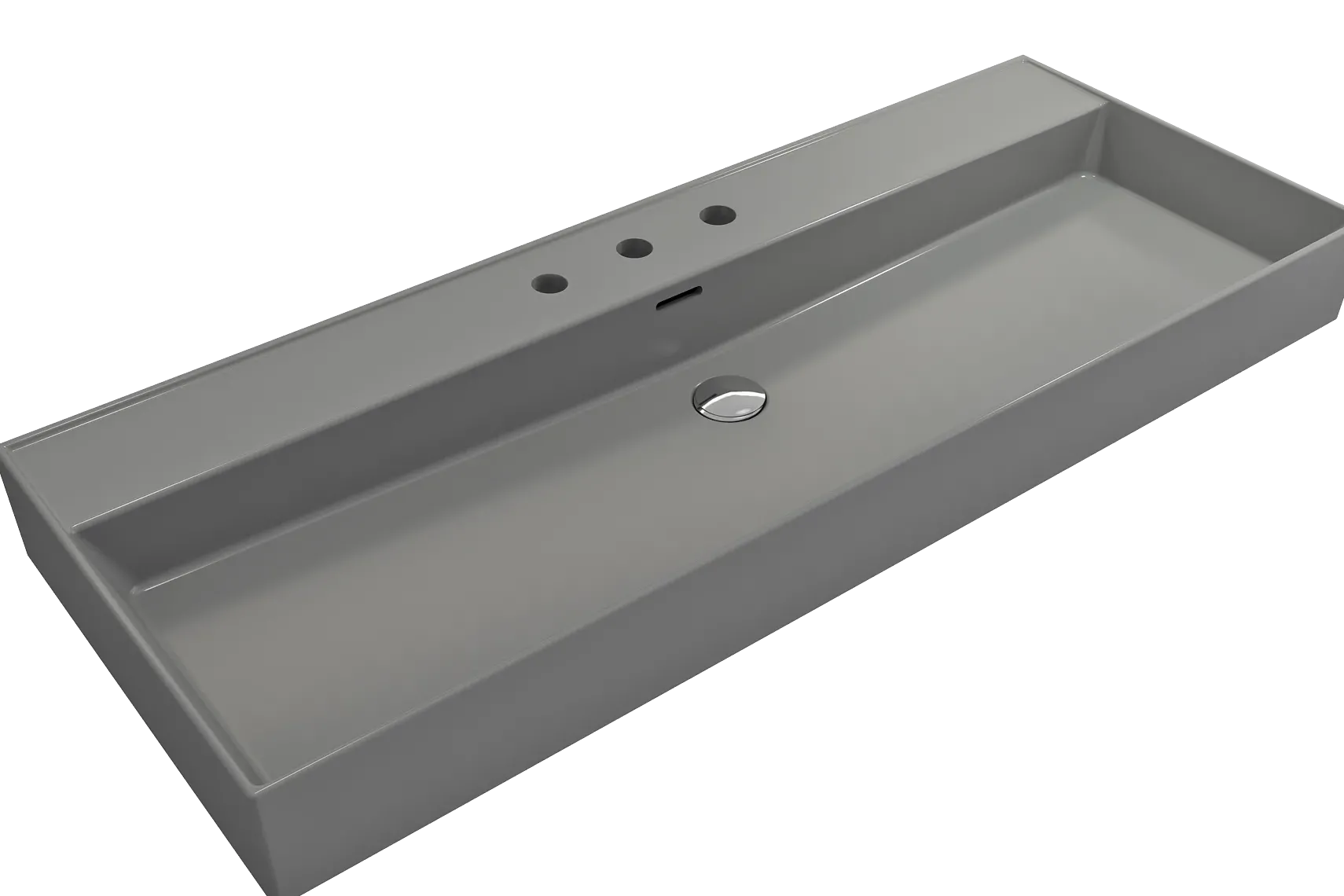 BOCCHI Milano 48" Rectangle Wallmount Fireclay Bathroom Sink, Matte Gray, 3 Faucet Hole, 1394-006-0127