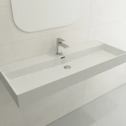 BOCCHI Milano 48" Rectangle Wallmount Fireclay Bathroom Sink, Matte White, Single Faucet Hole, 1394-002-0126