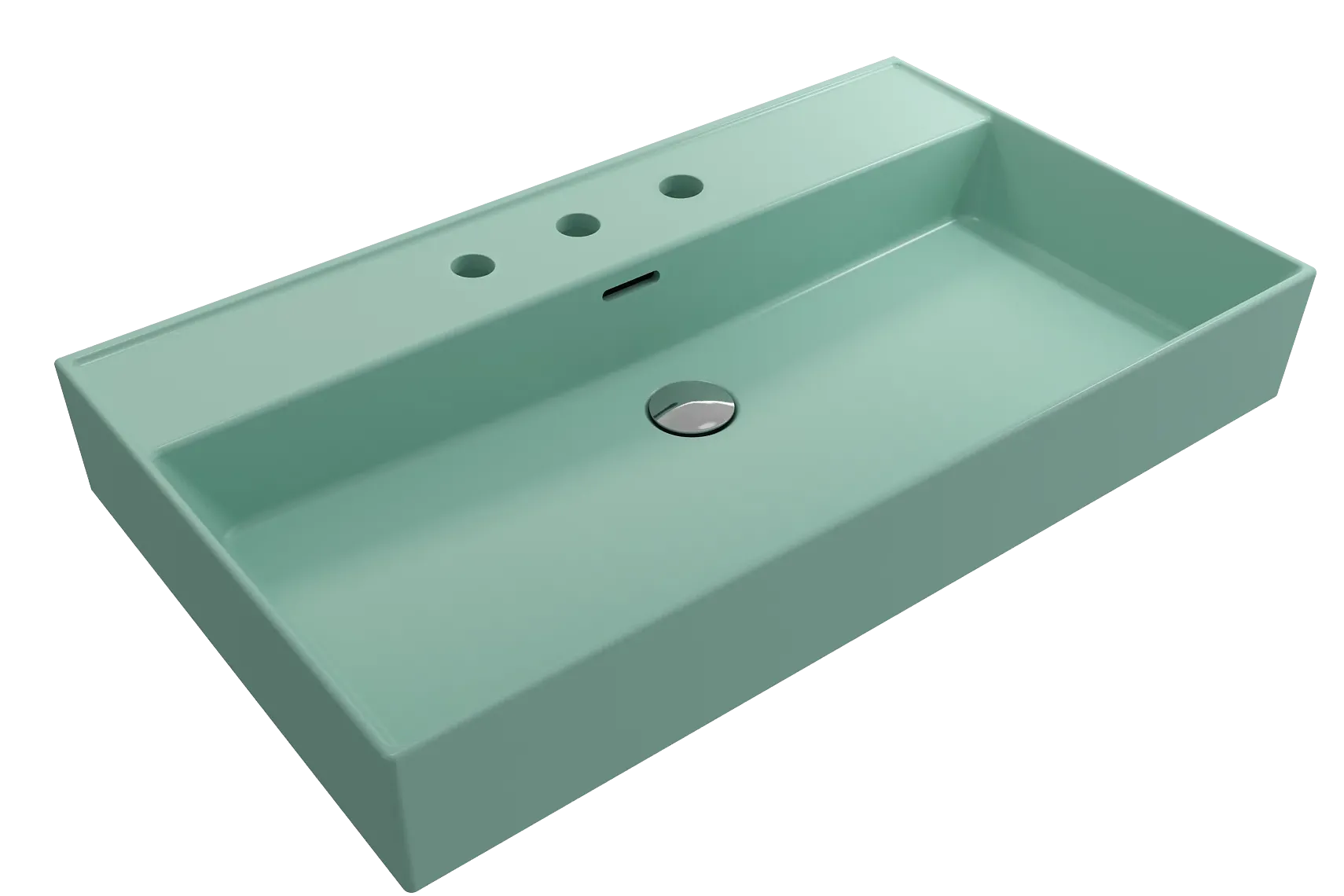 BOCCHI Milano 32" Rectangle Wallmount Fireclay Bathroom Sink, Matte Mint Green, 3 Faucet Hole, 1377-033-0127