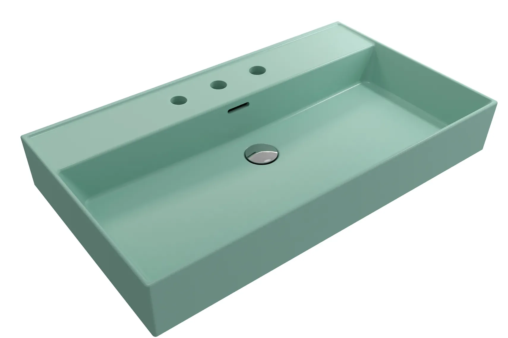 BOCCHI Milano 32" Rectangle Wallmount Fireclay Bathroom Sink, Matte Mint Green, 3 Faucet Hole, 1377-033-0127