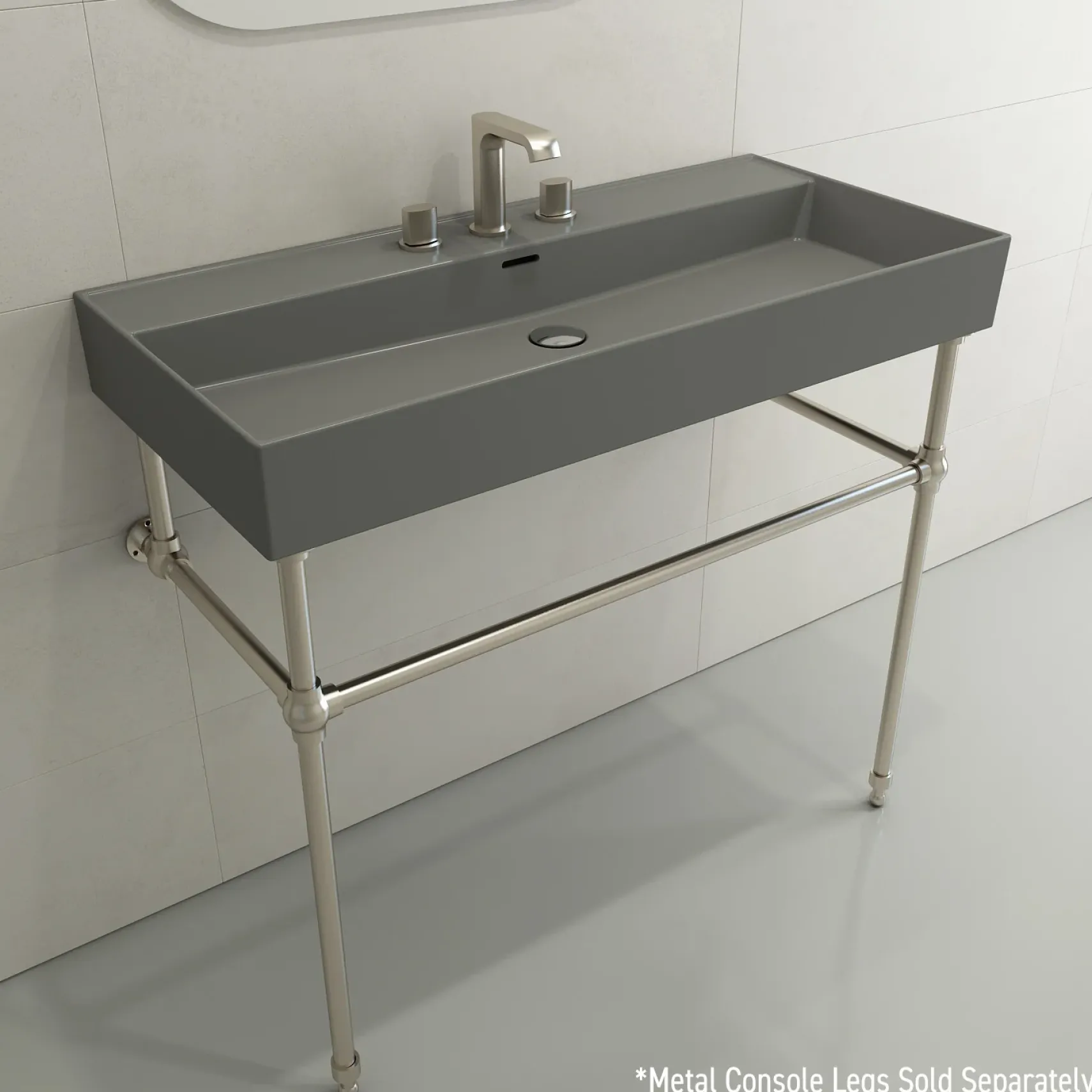 BOCCHI Milano 40" Rectangle Wallmount Fireclay Bathroom Sink, Matte Gray, 3 Faucet Hole, 1378-006-0127