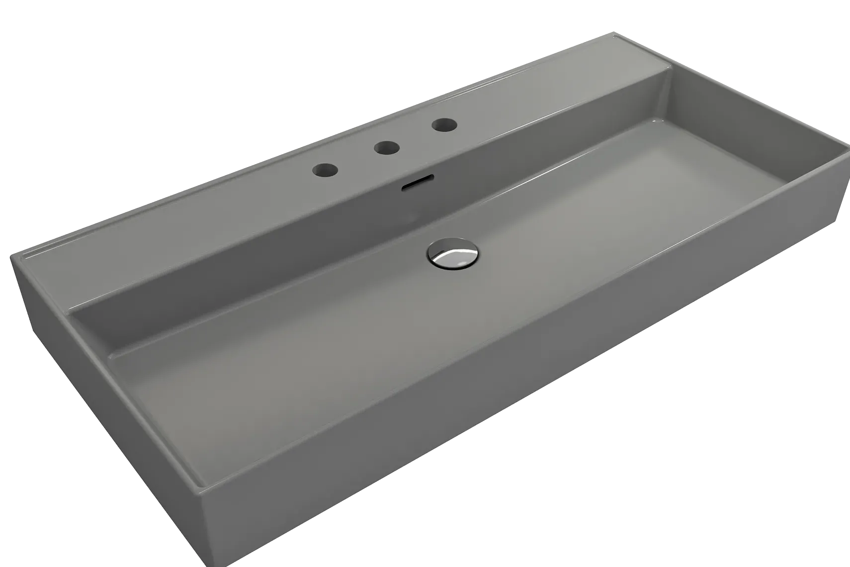 BOCCHI Milano 40" Rectangle Wallmount Fireclay Bathroom Sink, Matte Gray, 3 Faucet Hole, 1378-006-0127