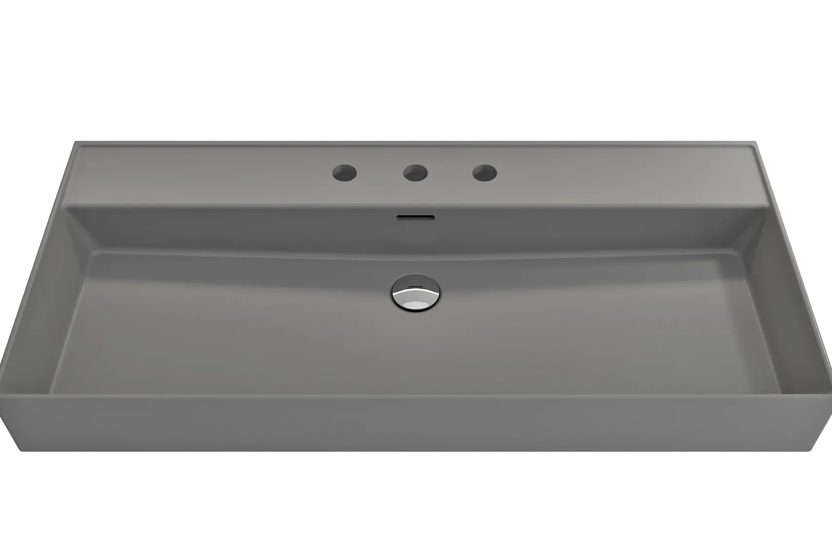 BOCCHI Milano 40" Rectangle Wallmount Fireclay Bathroom Sink, Matte Gray, 3 Faucet Hole, 1378-006-0127