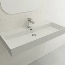 BOCCHI Milano 40" Rectangle Wallmount Fireclay Bathroom Sink, Matte White, Single Faucet Hole, 1378-002-0126