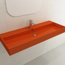BOCCHI Milano 48" Rectangle Wallmount Fireclay Bathroom Sink, Orange, Single Faucet Hole, 1394-012-0126