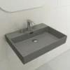 BOCCHI Milano 24" Rectangle Wallmount Fireclay Bathroom Sink, Matte Gray, 3 Faucet Hole, 1376-006-0127