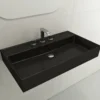 BOCCHI Milano 32" Rectangle Wallmount Fireclay Bathroom Sink, Matte Black, 3 Faucet Hole, 1377-004-0127