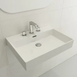 BOCCHI Milano 24" Rectangle Wallmount Fireclay Bathroom Sink, White, 3 Faucet Hole, 1376-001-0127