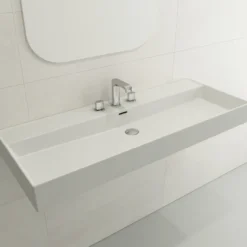 BOCCHI Milano 48" Rectangle Wallmount Fireclay Bathroom Sink, Matte White, 3 Faucet Hole, 1394-002-0127