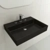 BOCCHI Milano 24" Rectangle Wallmount Fireclay Bathroom Sink, Matte Black, 3 Faucet Hole, 1376-004-0127