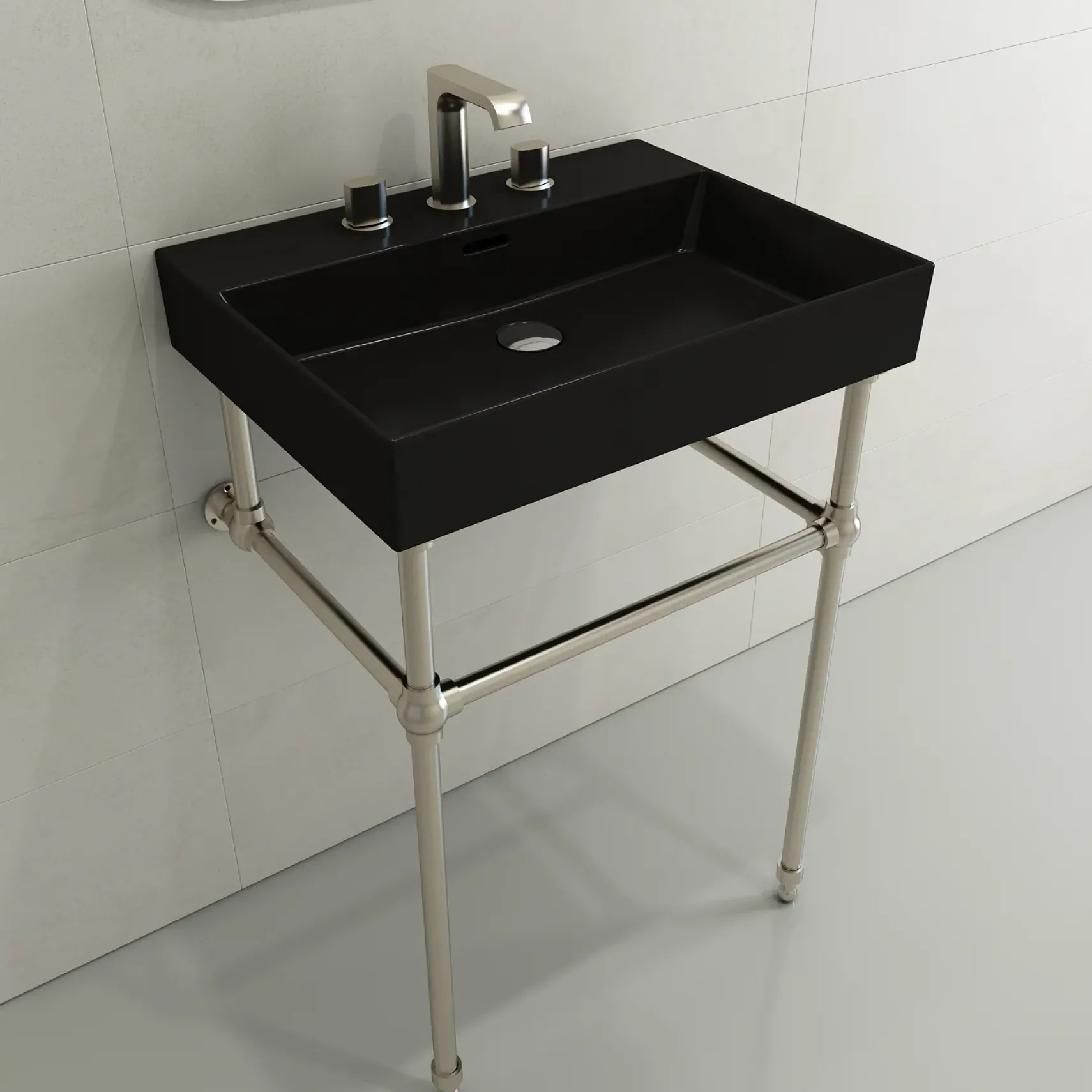 BOCCHI Milano 24" Rectangle Wallmount Fireclay Bathroom Sink, Matte Black, 3 Faucet Hole, 1376-004-0127