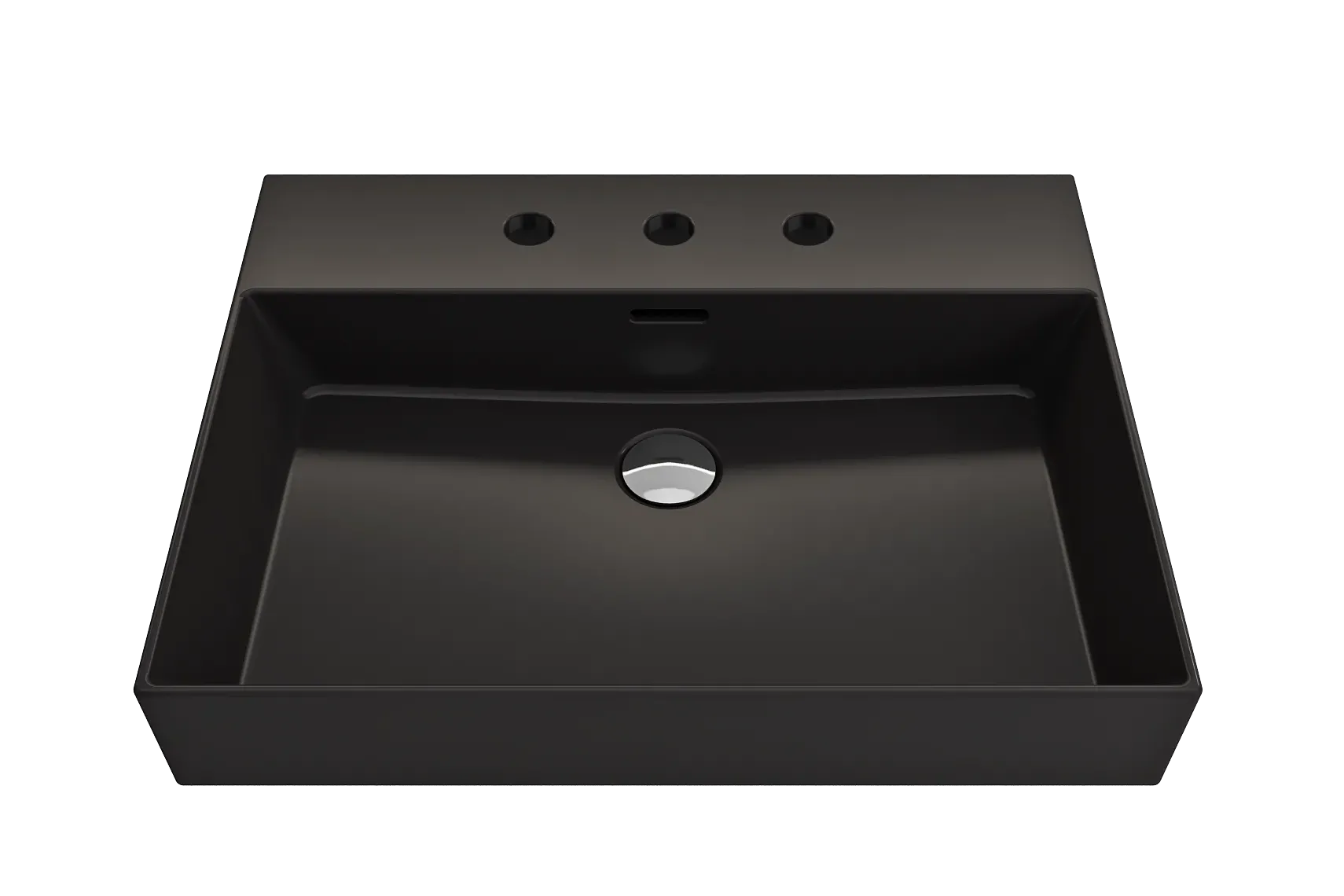 BOCCHI Milano 24" Rectangle Wallmount Fireclay Bathroom Sink, Matte Black, 3 Faucet Hole, 1376-004-0127