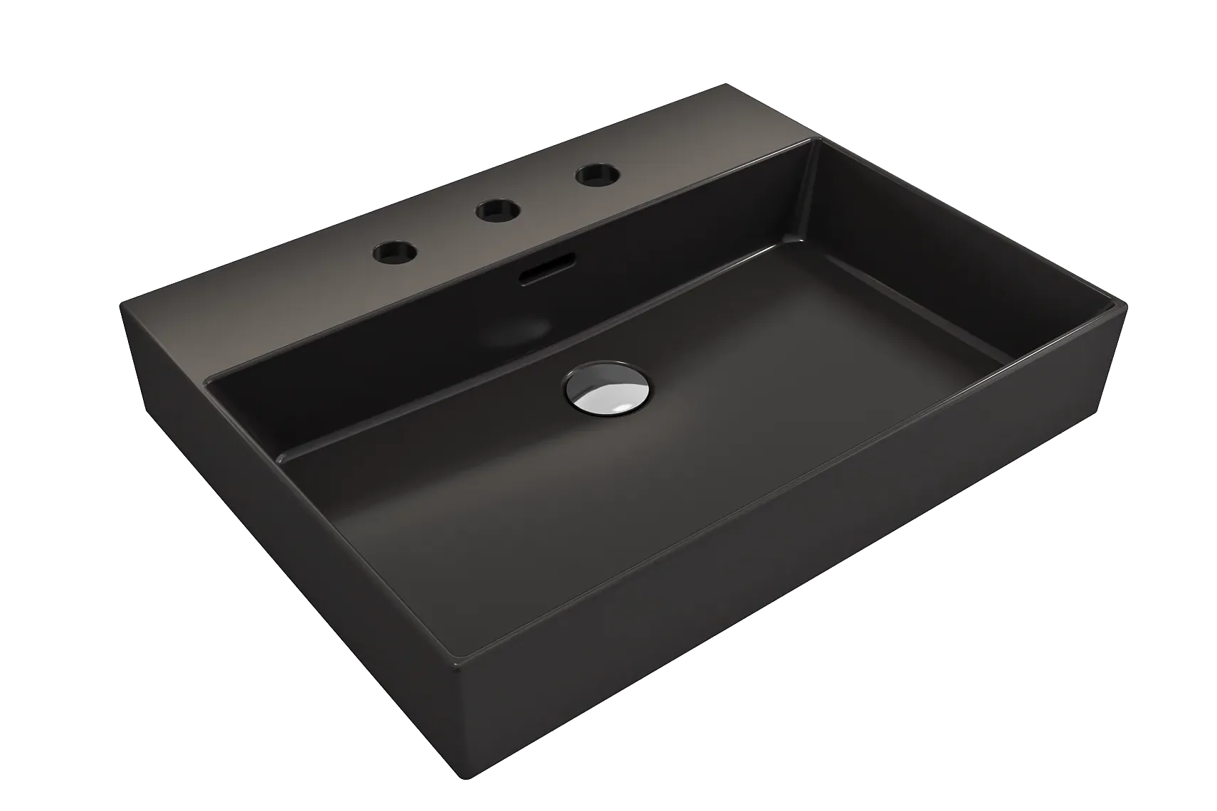 BOCCHI Milano 24" Rectangle Wallmount Fireclay Bathroom Sink, Matte Black, 3 Faucet Hole, 1376-004-0127