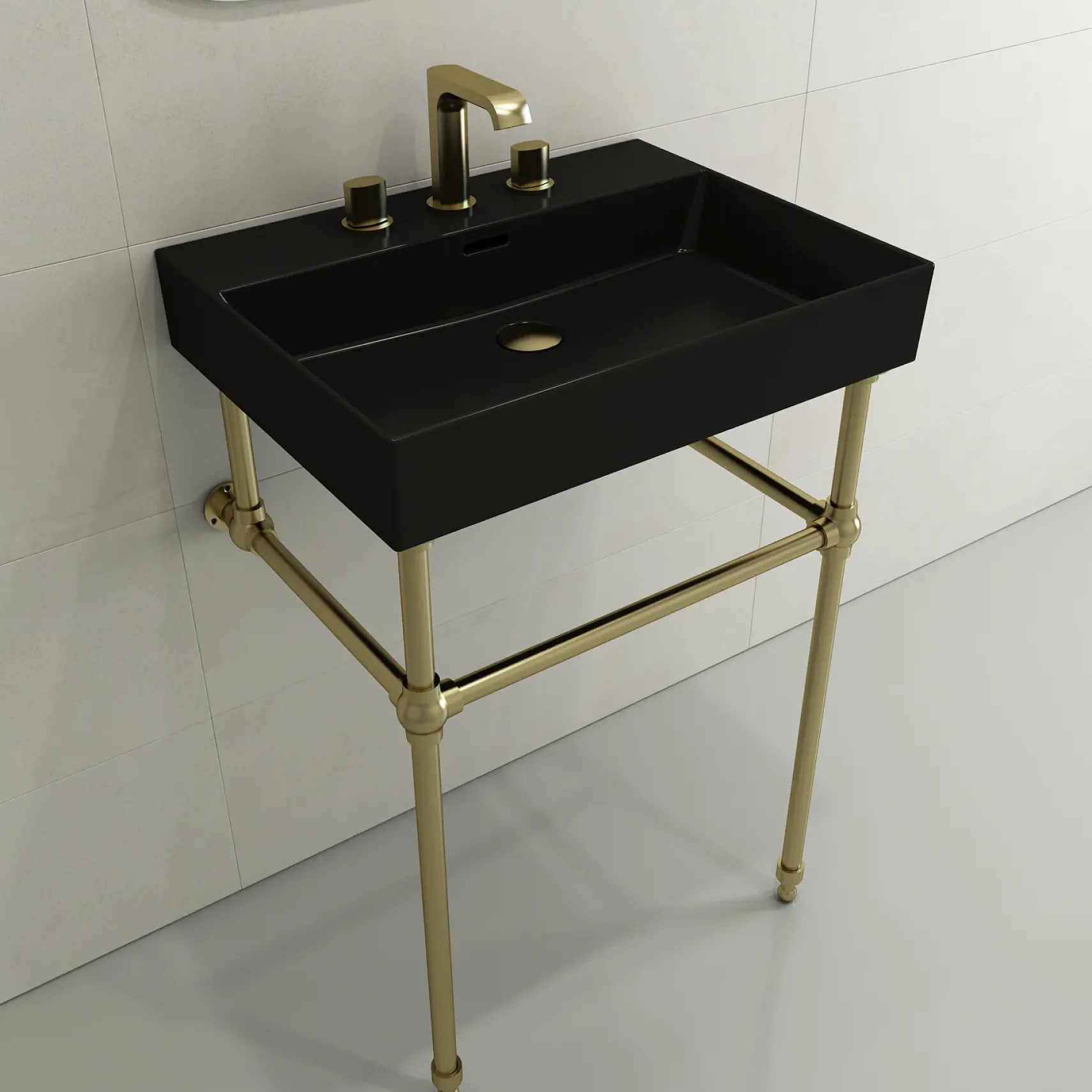 BOCCHI Milano 24" Rectangle Wallmount Fireclay Bathroom Sink, Matte Black, 3 Faucet Hole, 1376-004-0127