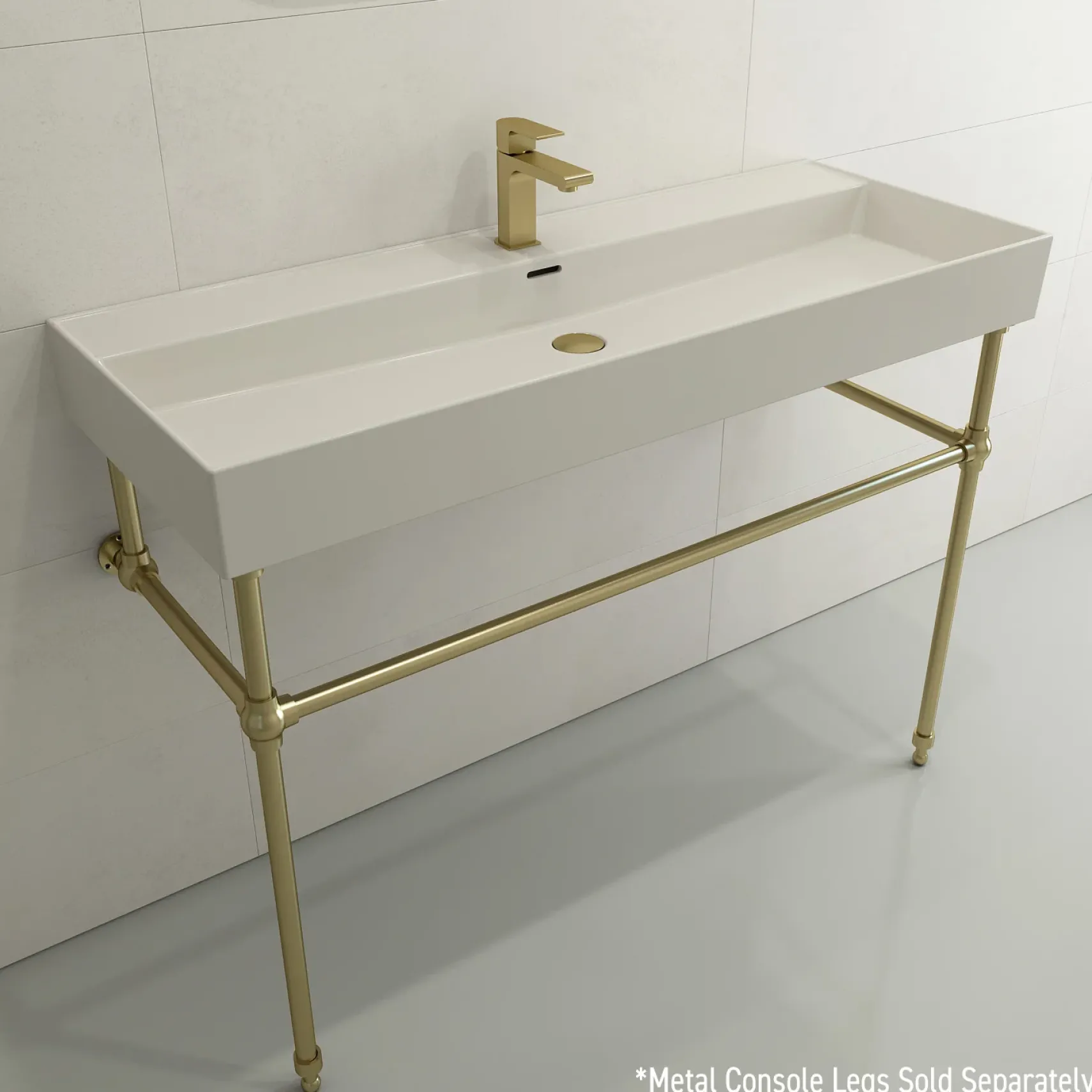 BOCCHI Milano 48" Rectangle Wallmount Fireclay Bathroom Sink, Biscuit, Single Faucet Hole, 1394-014-0126