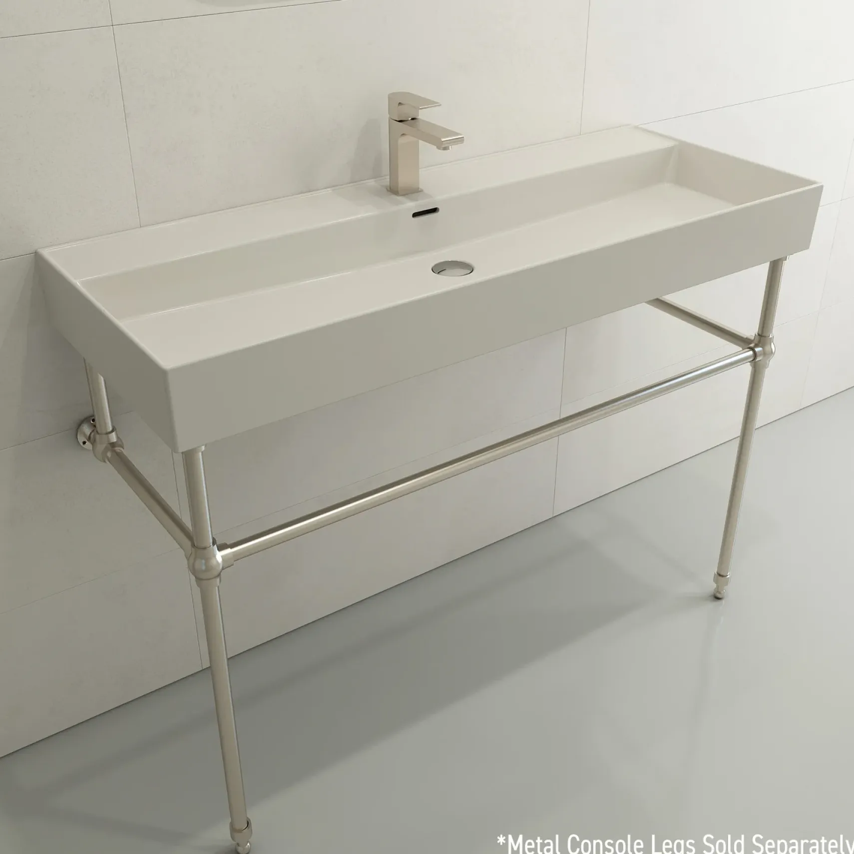 BOCCHI Milano 48" Rectangle Wallmount Fireclay Bathroom Sink, Biscuit, Single Faucet Hole, 1394-014-0126