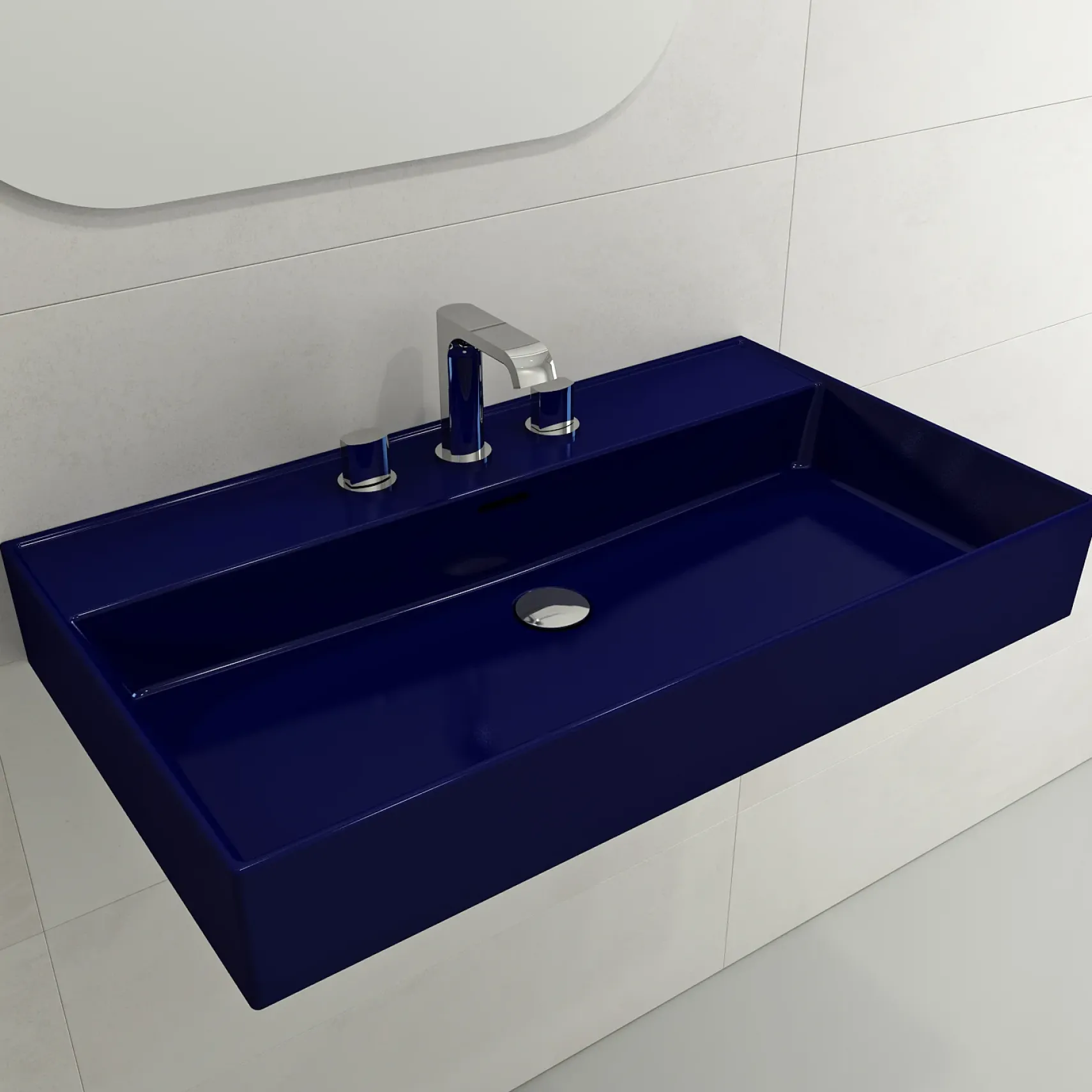 BOCCHI Milano 32" Rectangle Wallmount Fireclay Bathroom Sink, Sapphire Blue, 3 Faucet Hole, 1377-010-0127