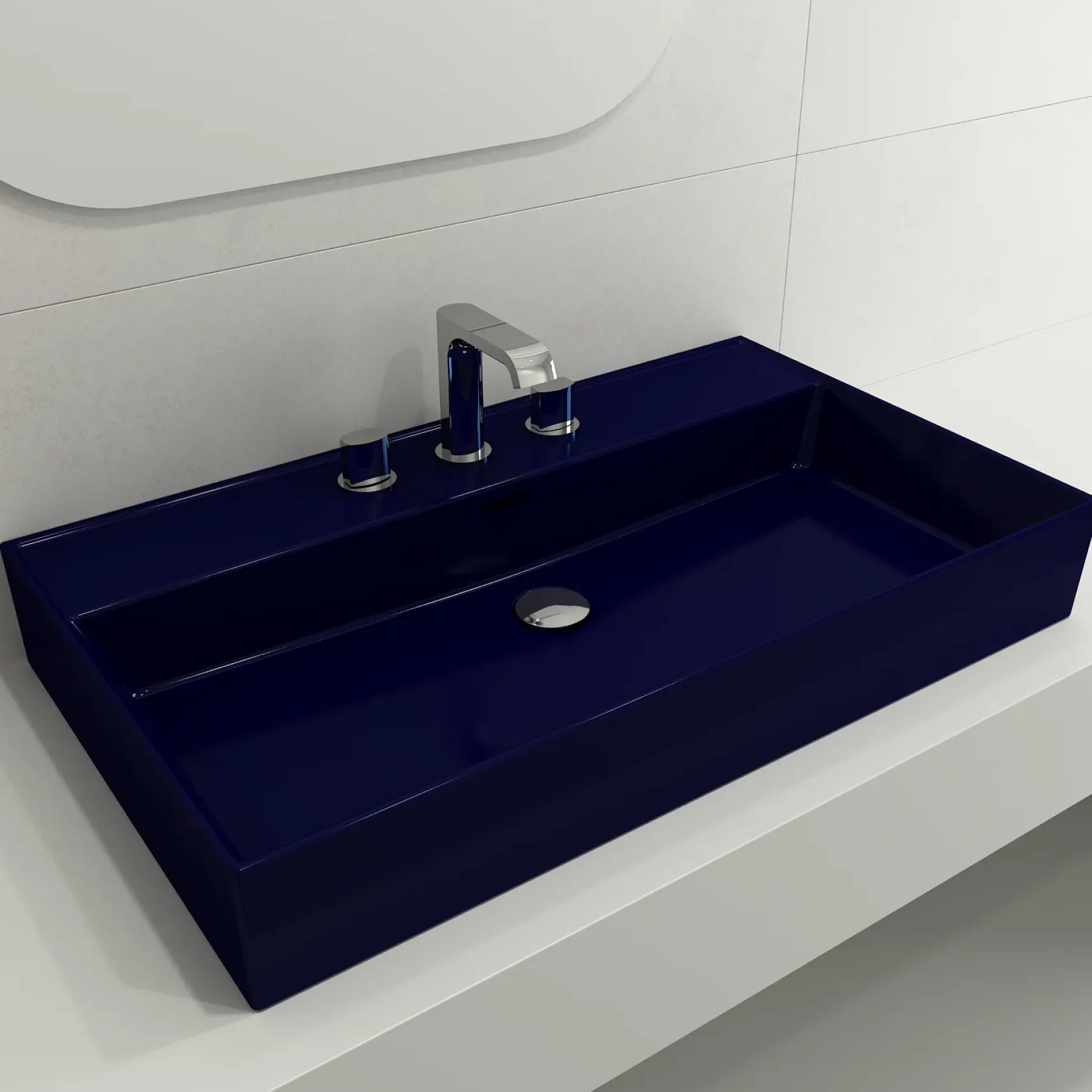 BOCCHI Milano 32" Rectangle Wallmount Fireclay Bathroom Sink, Sapphire Blue, 3 Faucet Hole, 1377-010-0127