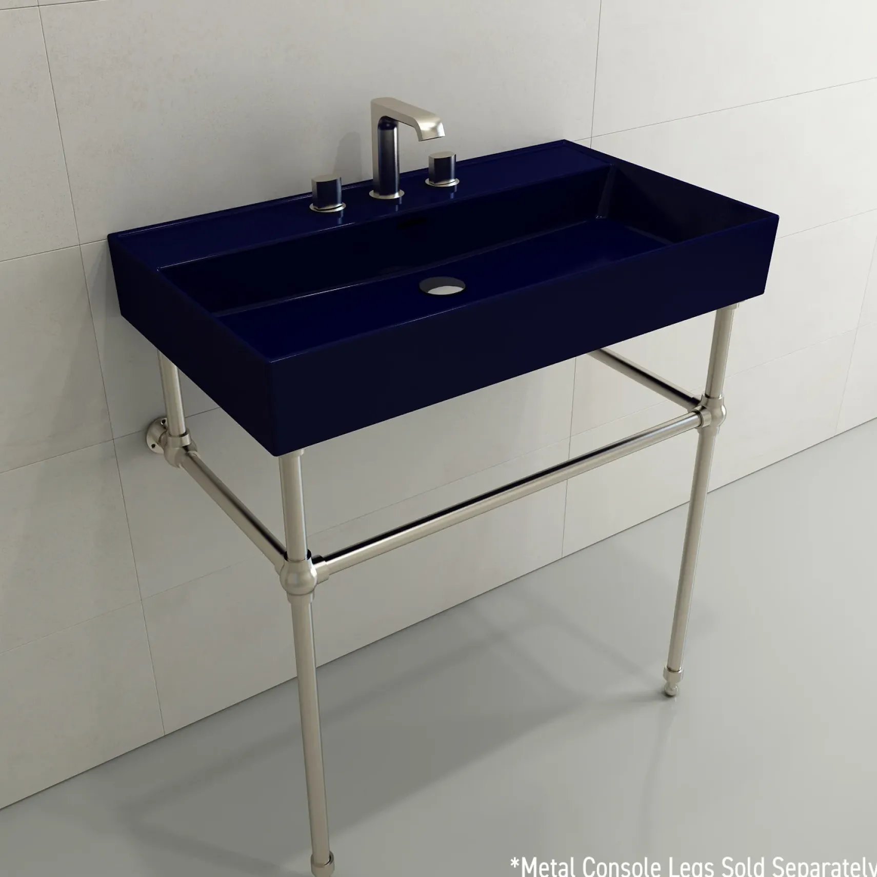 BOCCHI Milano 32" Rectangle Wallmount Fireclay Bathroom Sink, Sapphire Blue, 3 Faucet Hole, 1377-010-0127