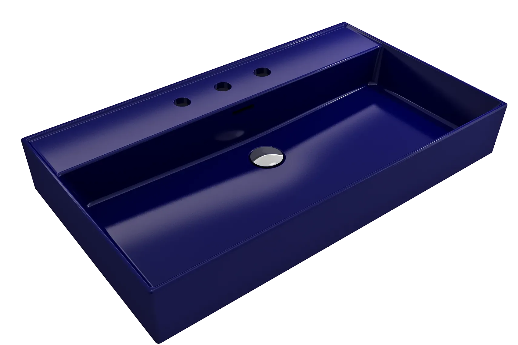 BOCCHI Milano 32" Rectangle Wallmount Fireclay Bathroom Sink, Sapphire Blue, 3 Faucet Hole, 1377-010-0127