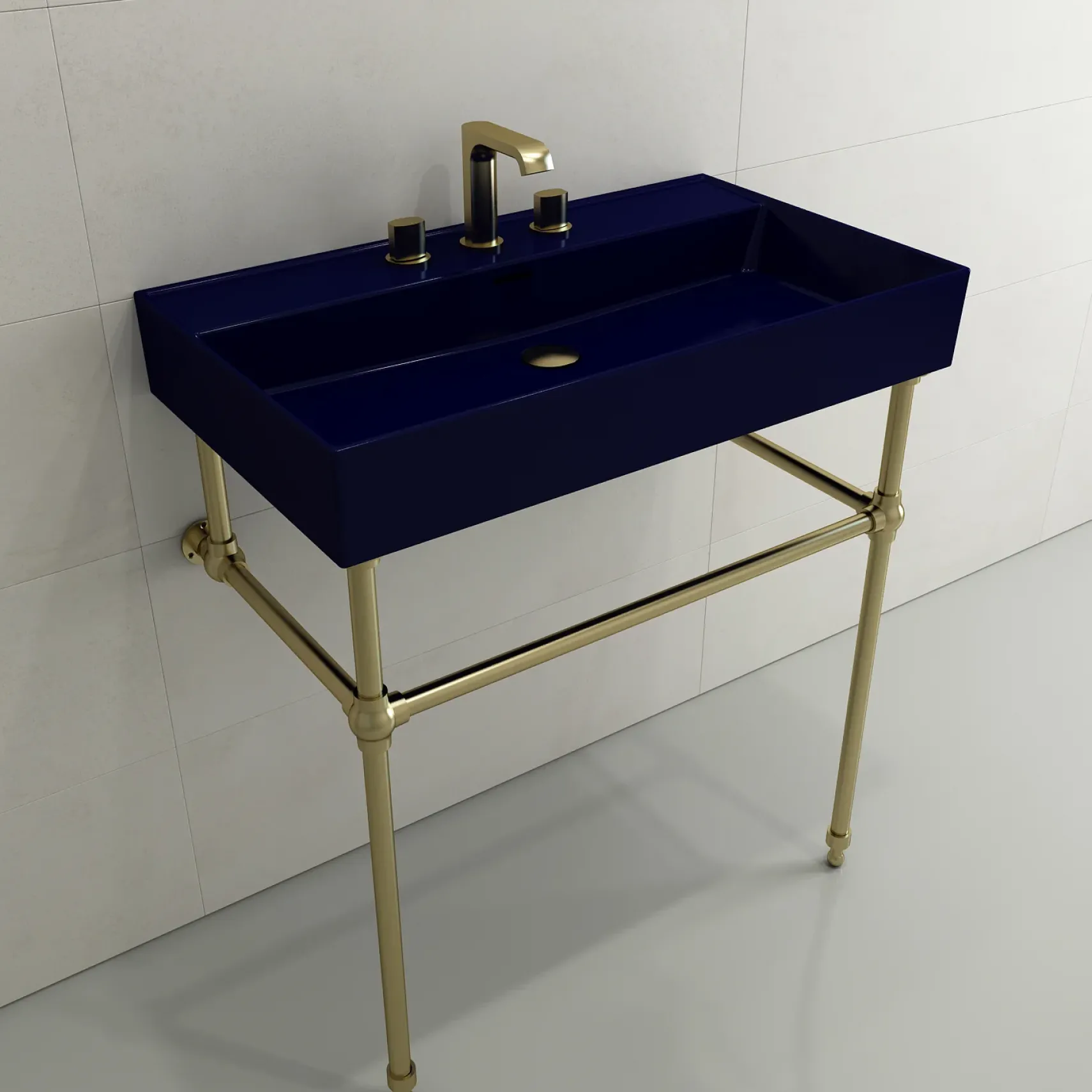 BOCCHI Milano 32" Rectangle Wallmount Fireclay Bathroom Sink, Sapphire Blue, 3 Faucet Hole, 1377-010-0127